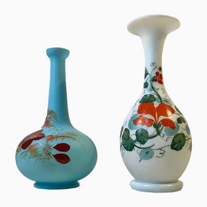 Antique Danish Satin Opaline Glass Vases from Fyns Glasværk, 1900s, Set of 2-LCR-655569