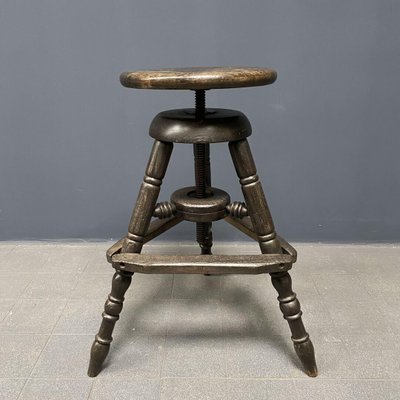 Antique Dark Work Stool with Spindle-NPL-1075763