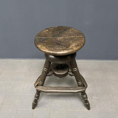 Antique Dark Work Stool with Spindle-NPL-1075763