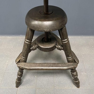 Antique Dark Work Stool with Spindle-NPL-1075763