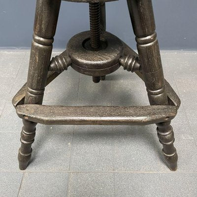 Antique Dark Work Stool with Spindle-NPL-1075763