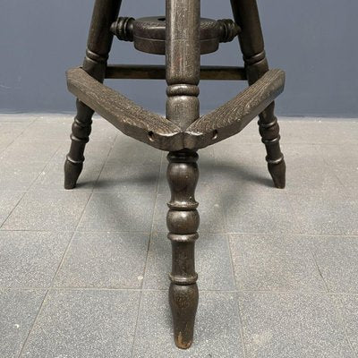 Antique Dark Work Stool with Spindle-NPL-1075763