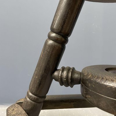 Antique Dark Work Stool with Spindle-NPL-1075763