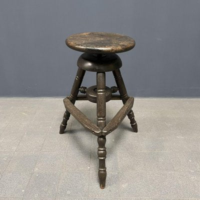 Antique Dark Work Stool with Spindle-NPL-1075763