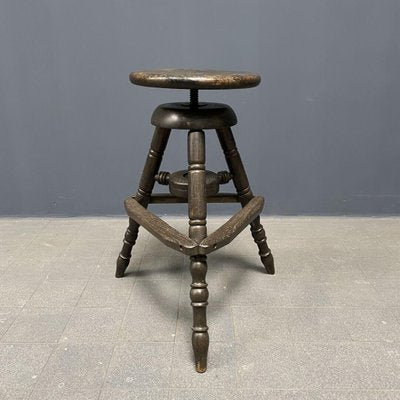 Antique Dark Work Stool with Spindle-NPL-1075763