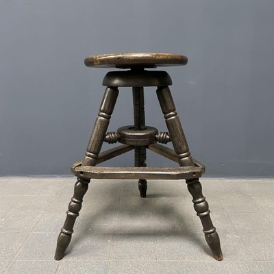 Antique Dark Work Stool with Spindle-NPL-1075763