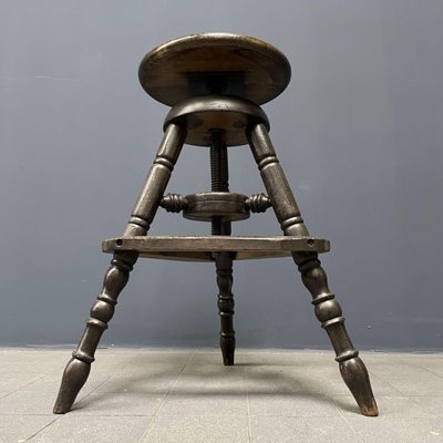 Antique Dark Work Stool with Spindle-NPL-1075763