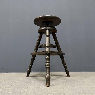 Antique Dark Work Stool with Spindle-NPL-1075763