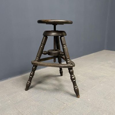 Antique Dark Work Stool with Spindle-NPL-1075763