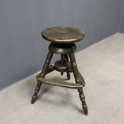 Antique Dark Work Stool with Spindle-NPL-1075763