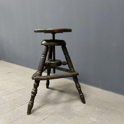 Antique Dark Work Stool with Spindle-NPL-1075763