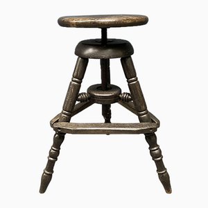 Antique Dark Work Stool with Spindle-NPL-1075763