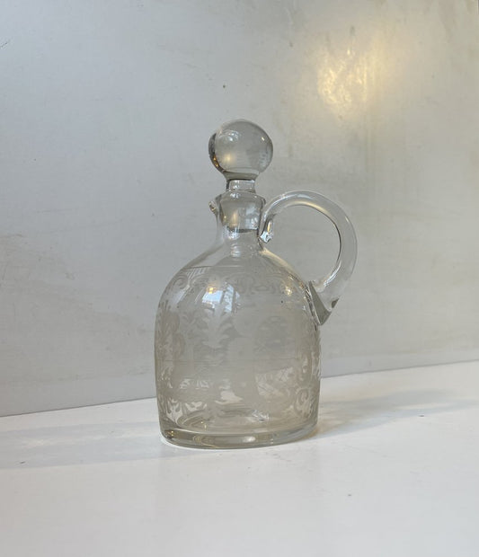 Antique Decanter in Etched Glass from Holmegaard, 1900s