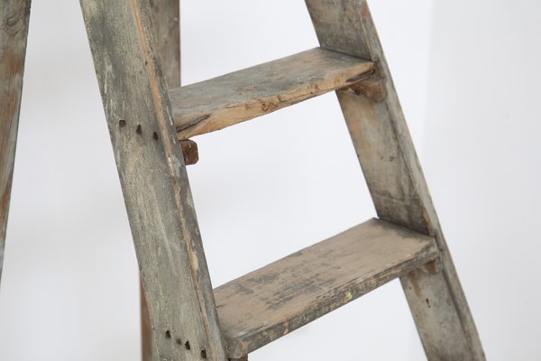 Antique Decorative Grey Wooden Ladder, 1920s-RCE-1415044