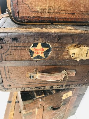 Antique Decorative Wood and Canvas Trunks, 1920s, Set of 6-WQJ-804087