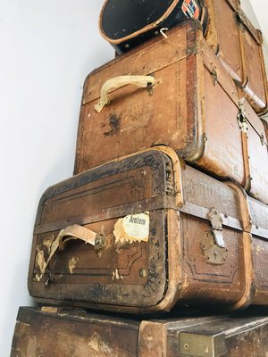 Antique Decorative Wood and Canvas Trunks, 1920s, Set of 6-WQJ-804087