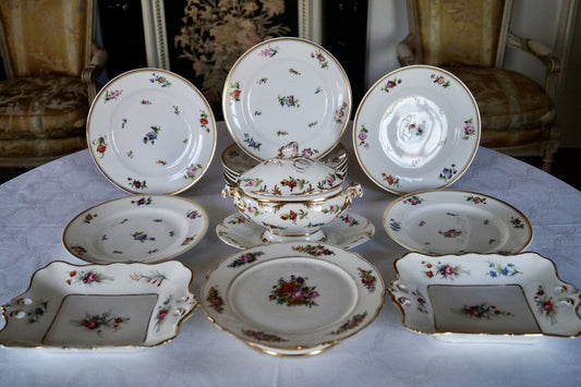 Antique Dessert Service with Basket, 1890, Set of 14