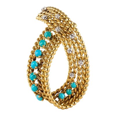 Antique Diamond and Turquoise Brooch-OLU-896431