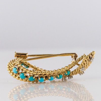 Antique Diamond and Turquoise Brooch-OLU-896431