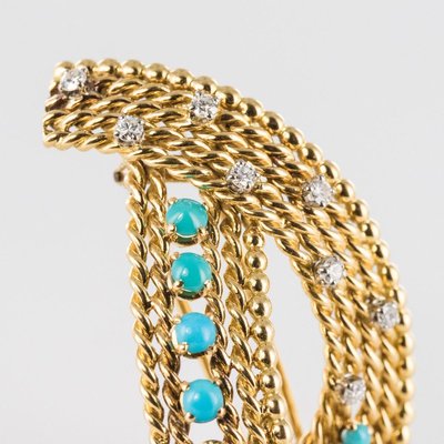 Antique Diamond and Turquoise Brooch-OLU-896431