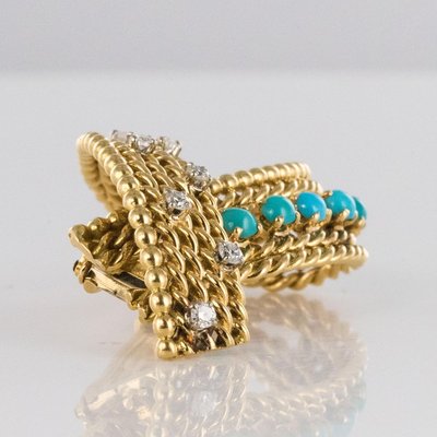 Antique Diamond and Turquoise Brooch-OLU-896431