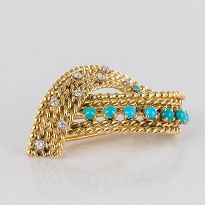 Antique Diamond and Turquoise Brooch-OLU-896431