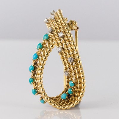 Antique Diamond and Turquoise Brooch-OLU-896431