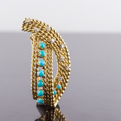 Antique Diamond and Turquoise Brooch-OLU-896431