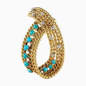 Antique Diamond and Turquoise Brooch-OLU-896431