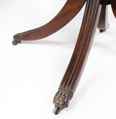 Antique Dining Table in Mahogany with Inlaid Wood and Leather, 1920s-UY-1000677