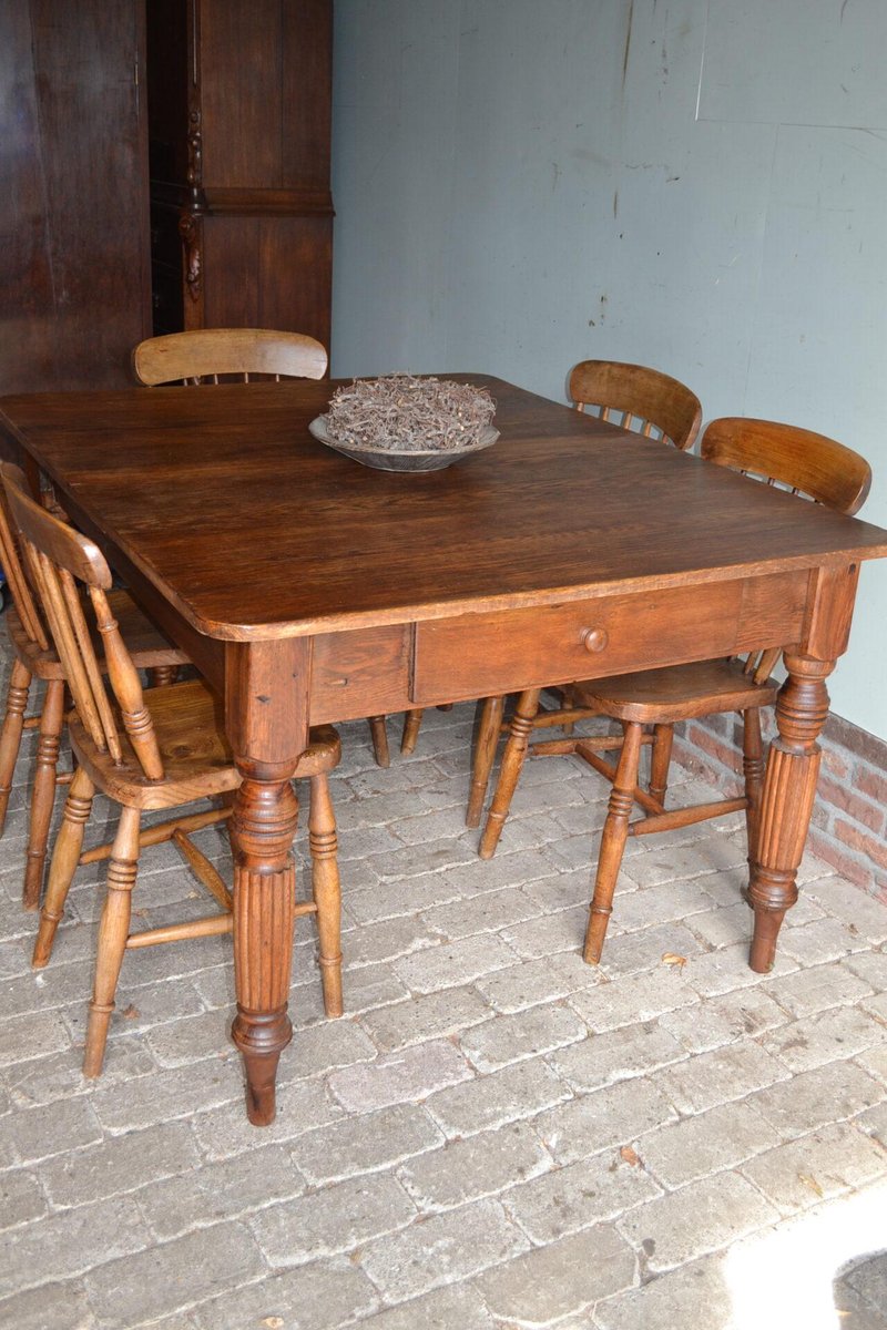 Antique Dining Table & Windsor Chairs, Set of 7