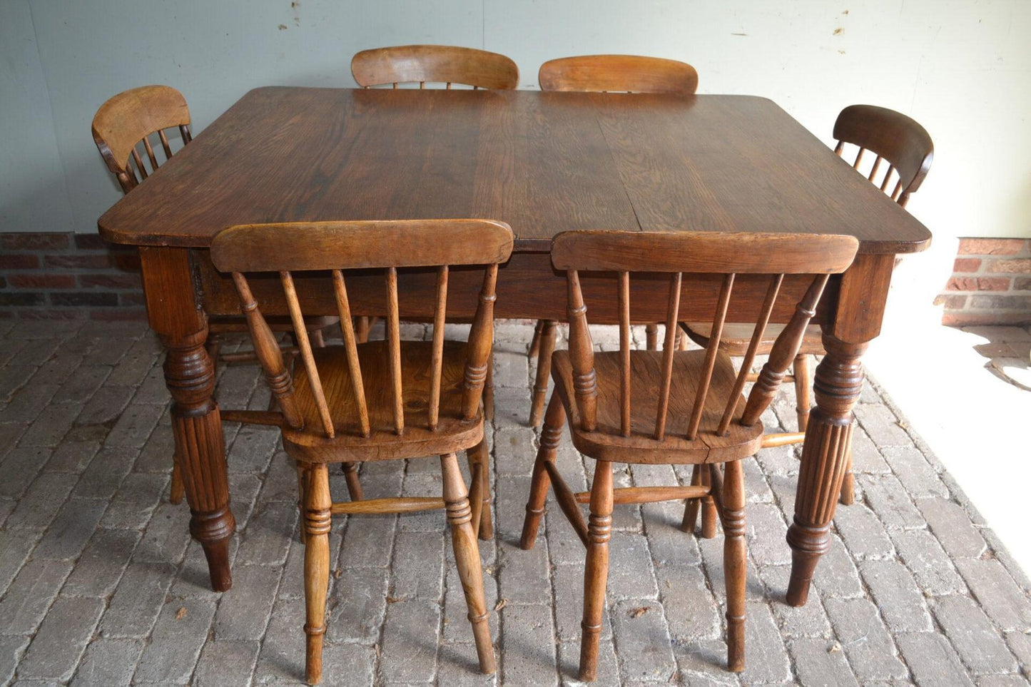 Antique Dining Table & Windsor Chairs, Set of 7