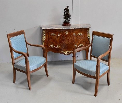 Antique Directoire Light Walnut Lounge Chairs, Set of 2-RVK-683461