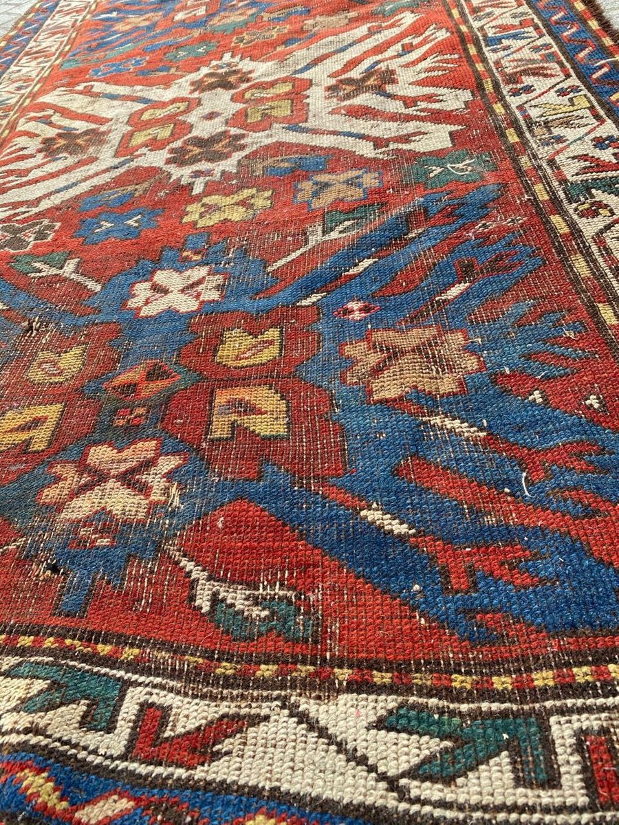 Antique Distressed Eagle Kazak Rug