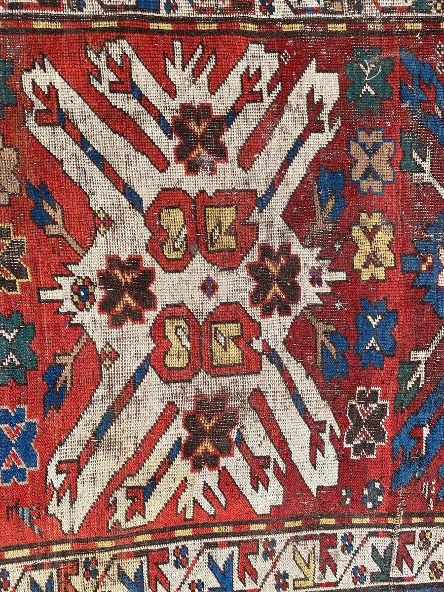 Antique Distressed Eagle Kazak Rug