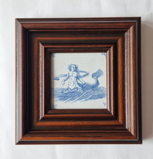 Antique Dutch Framed Delft Tile with a Seacreature, Holland, 1650