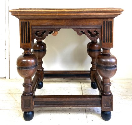 Antique Dutch Renaissance Style Side Table with Oak and Ebony Inlay-WZZ-1263759