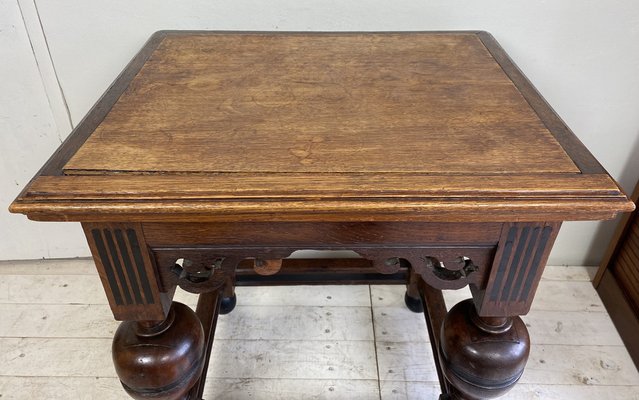 Antique Dutch Renaissance Style Side Table with Oak and Ebony Inlay-WZZ-1263759