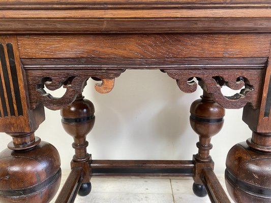 Antique Dutch Renaissance Style Side Table with Oak and Ebony Inlay-WZZ-1263759