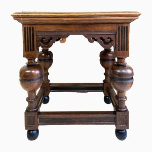 Antique Dutch Renaissance Style Side Table with Oak and Ebony Inlay-WZZ-1263759