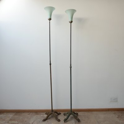 Antique Dutch Uplighter Floor Lamp with Glass Shade-JRP-925803