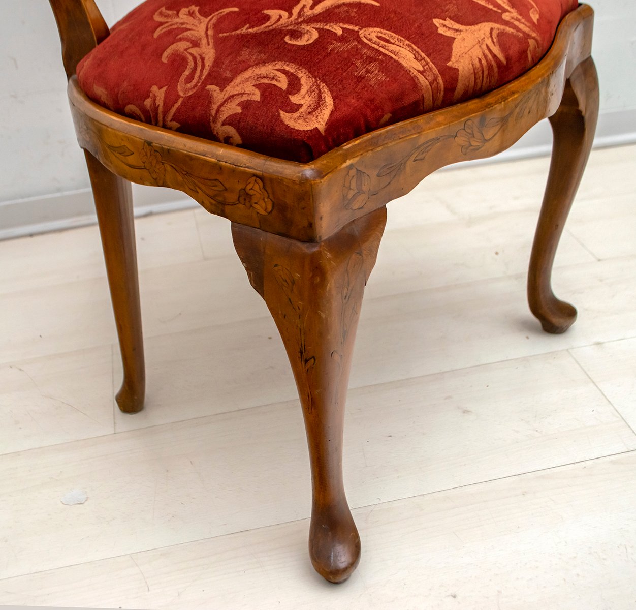 Antique Dutch Walnut and Maple Inlaid Dining Chairs, Set of 4