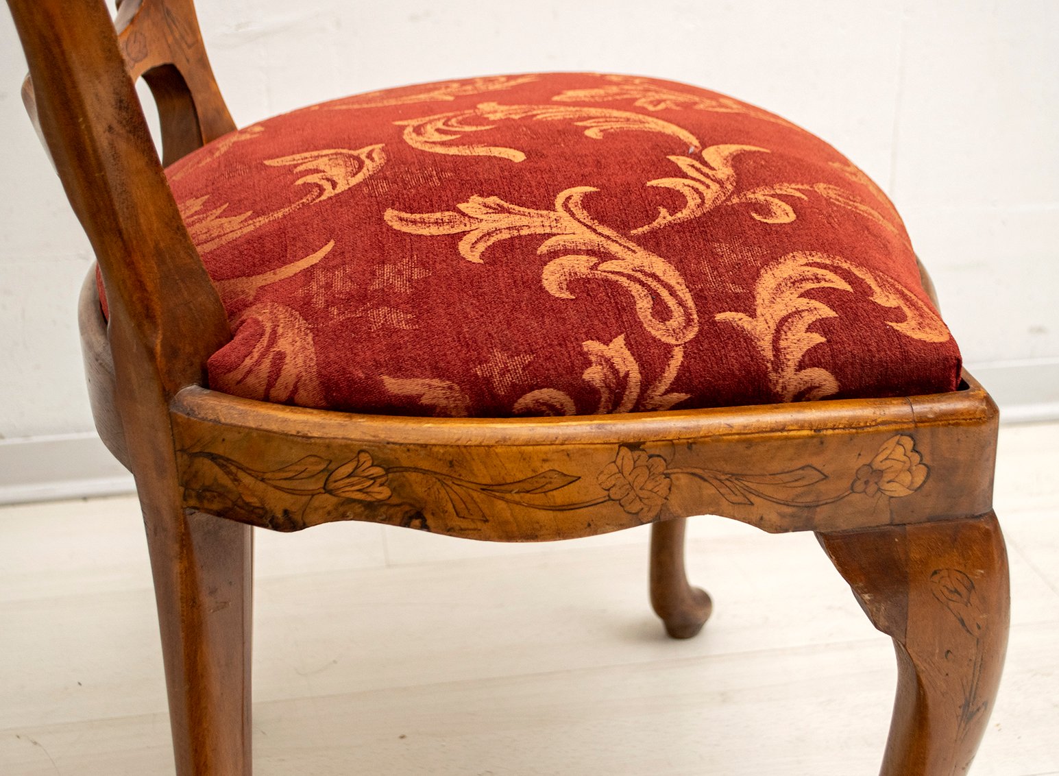 Antique Dutch Walnut and Maple Inlaid Dining Chairs, Set of 4