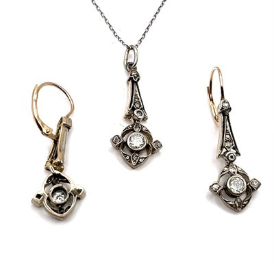 Antique Earrings and Pendant with Diamonds, Austria, 1900s, Set of 3-BXB-1768376