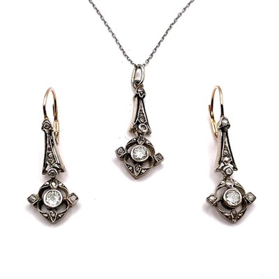 Antique Earrings and Pendant with Diamonds, Austria, 1900s, Set of 3-BXB-1768376