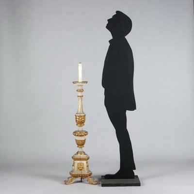 Antique Eclectic Candleholder in Carved and Gilded Wood-VMM-1724793