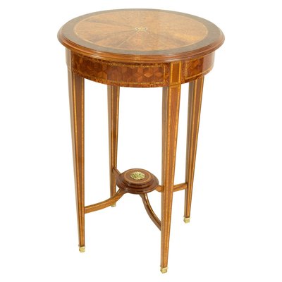 Antique Edwardian Burl and Mahogany Marquetry Side Table-WFJ-719943