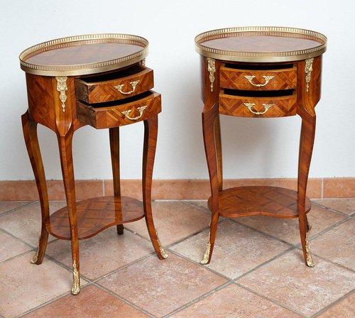 Antique Egg-Shaped Bedside Tables in Exotic Wood, France, Early 20th Century, Set of 2