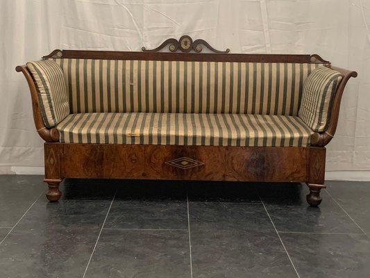 Antique Empire Charles X Inlaid Walnut & Brass Sofa, 1910s-IJR-594607