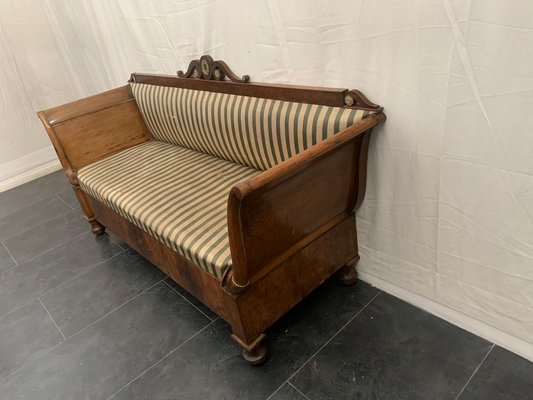 Antique Empire Charles X Inlaid Walnut & Brass Sofa, 1910s-IJR-594607